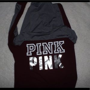 maroon and dark grey jacket